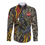 Personalized Penrith Panthers ANZAC Long Sleeve Button Shirt Aboriginal Indigenous Poppy Panther Warrior