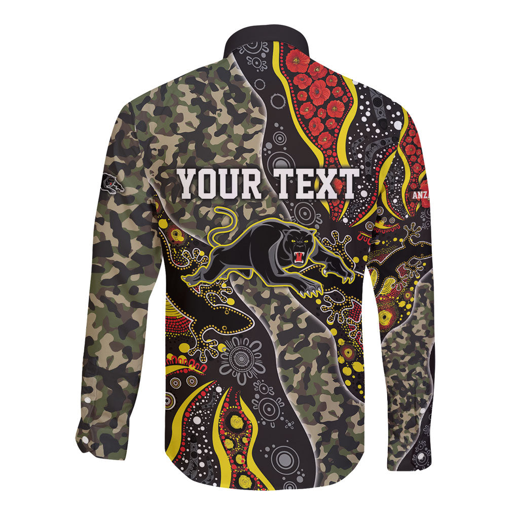 Personalized Penrith Panthers ANZAC Long Sleeve Button Shirt Aboriginal Indigenous Poppy Panther Warrior