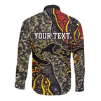 Personalized Penrith Panthers ANZAC Long Sleeve Button Shirt Aboriginal Indigenous Poppy Panther Warrior