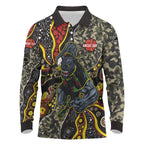 Personalized Penrith Panthers ANZAC Long Sleeve Polo Shirt Aboriginal Indigenous Poppy Panther Warrior