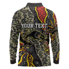 Personalized Penrith Panthers ANZAC Long Sleeve Polo Shirt Aboriginal Indigenous Poppy Panther Warrior