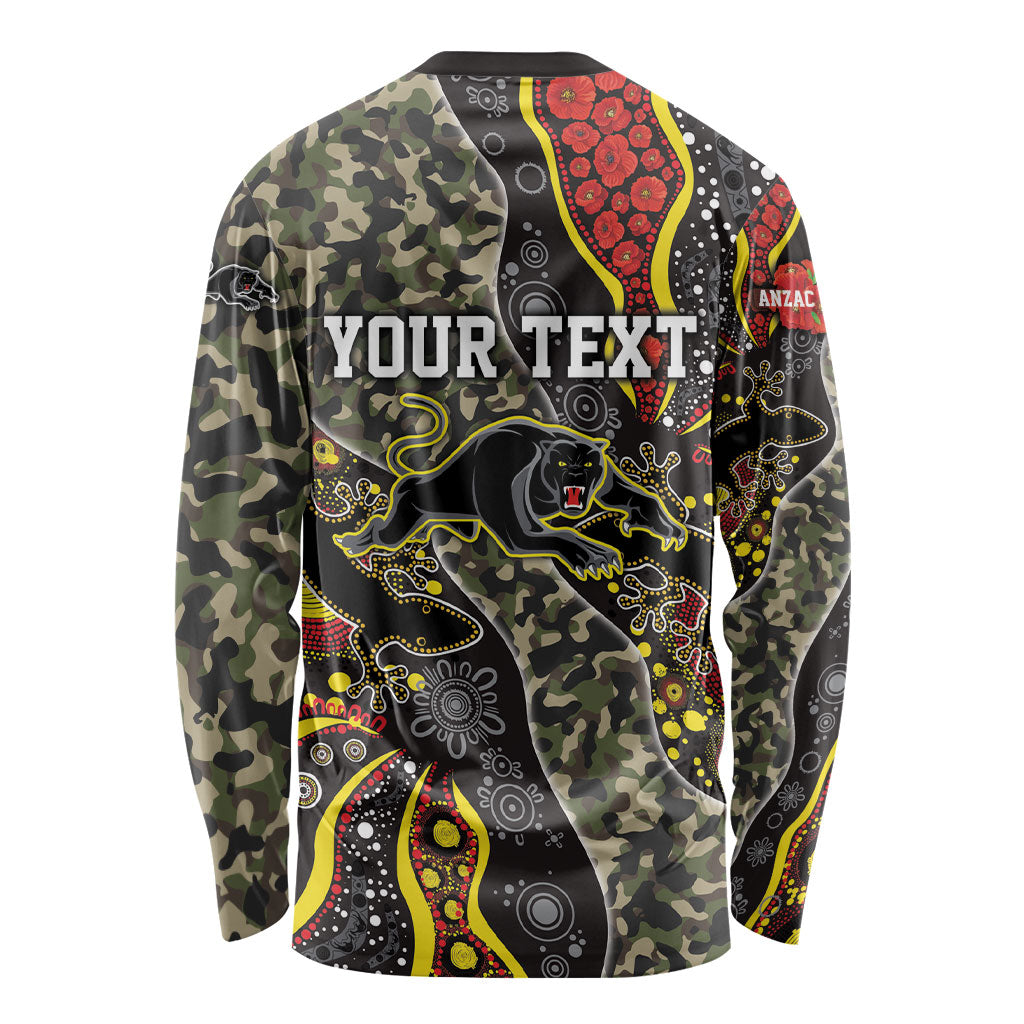 Personalized Penrith Panthers ANZAC Long Sleeve Shirt Aboriginal Indigenous Poppy Panther Warrior