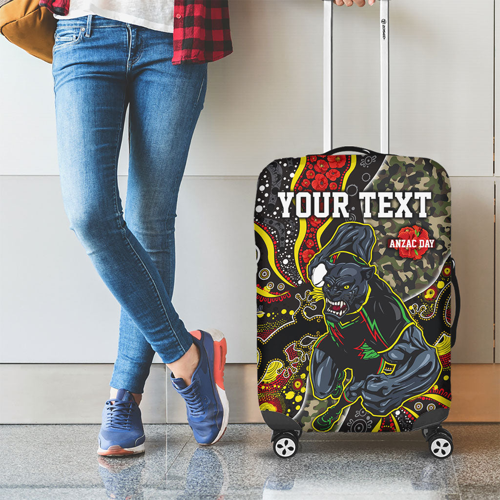 Personalized Penrith Panthers ANZAC Luggage Cover Aboriginal Indigenous Poppy Panther Warrior