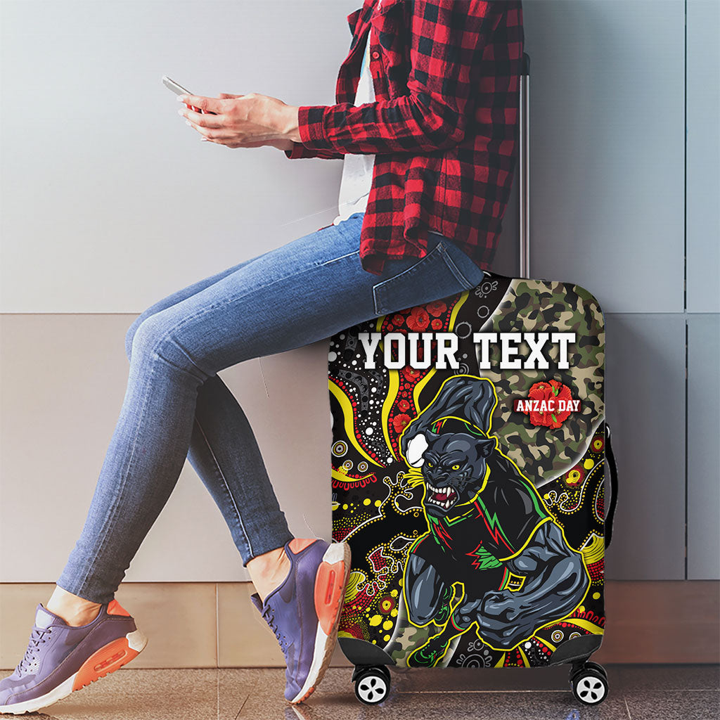Personalized Penrith Panthers ANZAC Luggage Cover Aboriginal Indigenous Poppy Panther Warrior