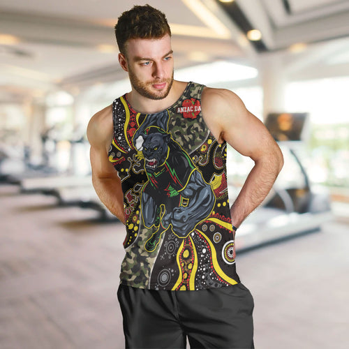 Personalized Penrith Panthers ANZAC Men Tank Top Aboriginal Indigenous Poppy Panther Warrior