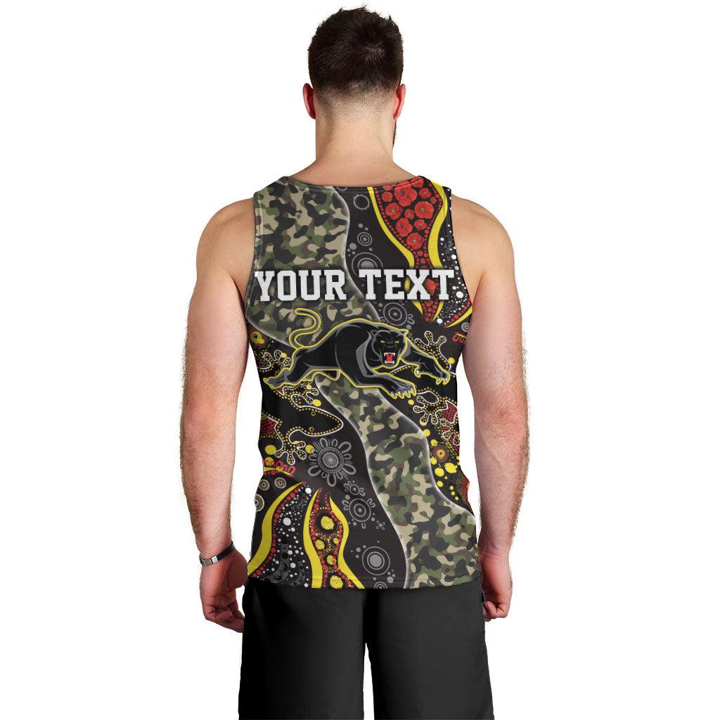 Personalized Penrith Panthers ANZAC Men Tank Top Aboriginal Indigenous Poppy Panther Warrior
