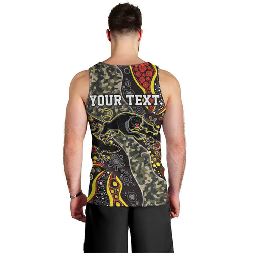 Personalized Penrith Panthers ANZAC Men Tank Top Aboriginal Indigenous Poppy Panther Warrior