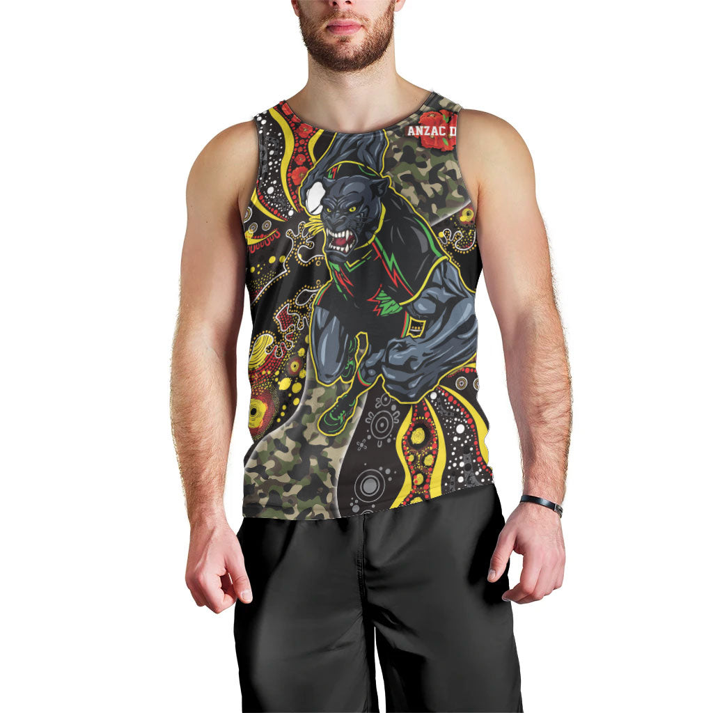 Personalized Penrith Panthers ANZAC Men Tank Top Aboriginal Indigenous Poppy Panther Warrior
