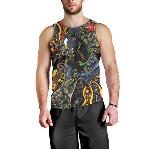 Personalized Penrith Panthers ANZAC Men Tank Top Aboriginal Indigenous Poppy Panther Warrior