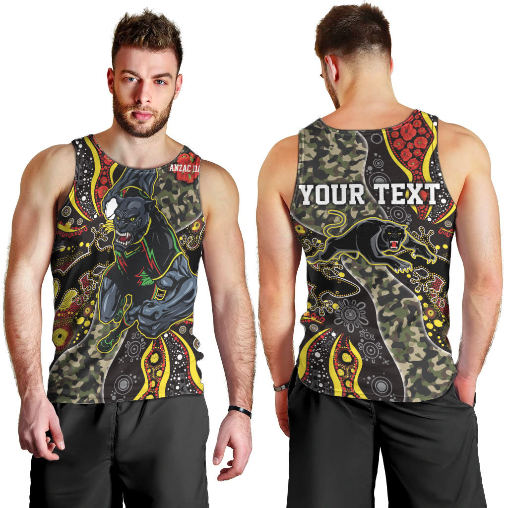 Personalized Penrith Panthers ANZAC Men Tank Top Aboriginal Indigenous Poppy Panther Warrior