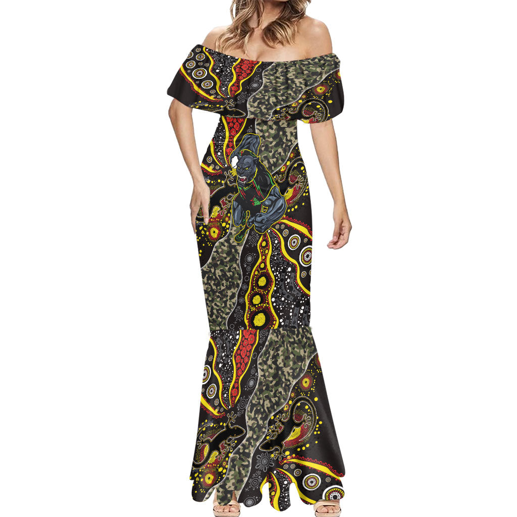 Personalized Penrith Panthers ANZAC Mermaid Dress Aboriginal Indigenous Poppy Panther Warrior