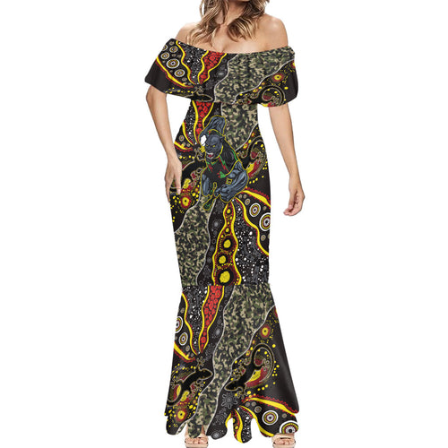 Personalized Penrith Panthers ANZAC Mermaid Dress Aboriginal Indigenous Poppy Panther Warrior