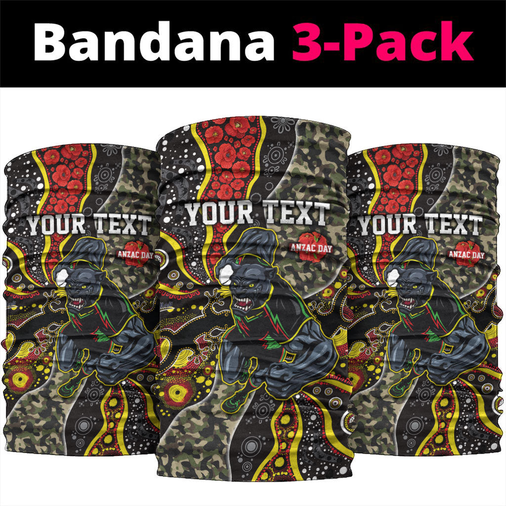 Personalized Penrith Panthers ANZAC Neck Gaiter Aboriginal Indigenous Poppy Panther Warrior