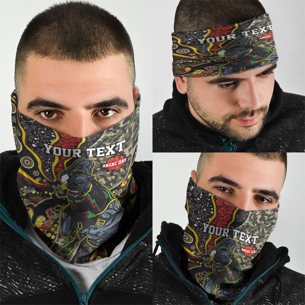 Personalized Penrith Panthers ANZAC Neck Gaiter Aboriginal Indigenous Poppy Panther Warrior
