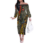 Personalized Penrith Panthers ANZAC Off The Shoulder Long Sleeve Dress Aboriginal Indigenous Poppy Panther Warrior