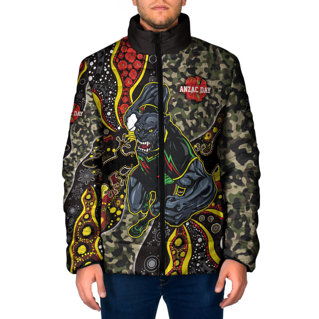 Personalized Penrith Panthers ANZAC Padded Jacket Aboriginal Indigenous Poppy Panther Warrior