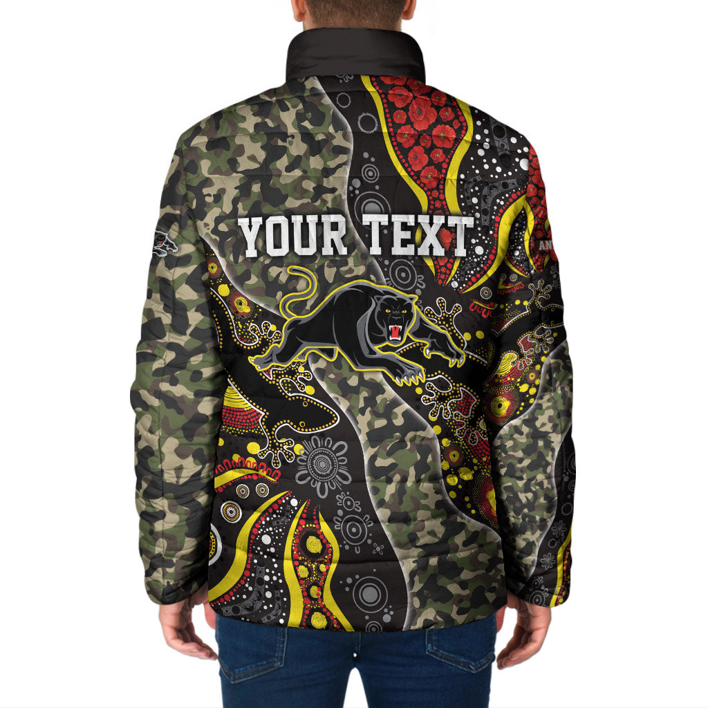 Personalized Penrith Panthers ANZAC Padded Jacket Aboriginal Indigenous Poppy Panther Warrior