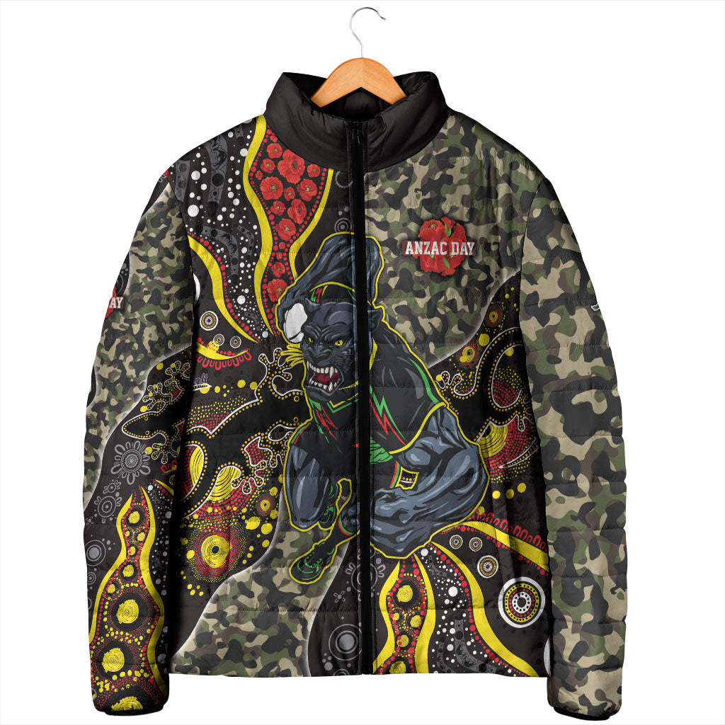 Personalized Penrith Panthers ANZAC Padded Jacket Aboriginal Indigenous Poppy Panther Warrior