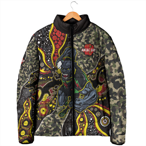 Personalized Penrith Panthers ANZAC Padded Jacket Aboriginal Indigenous Poppy Panther Warrior