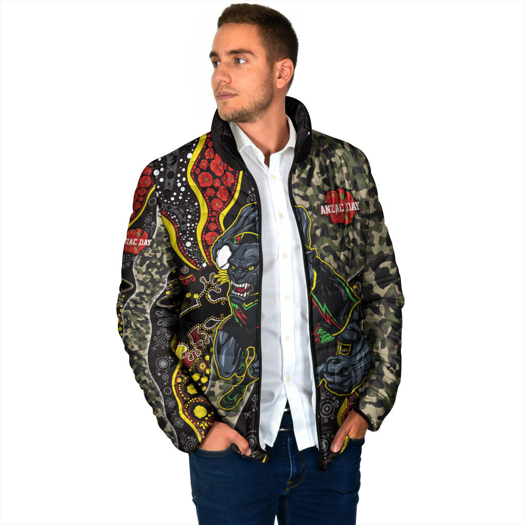 Personalized Penrith Panthers ANZAC Padded Jacket Aboriginal Indigenous Poppy Panther Warrior