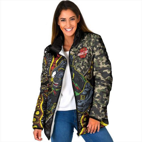 Personalized Penrith Panthers ANZAC Padded Jacket Aboriginal Indigenous Poppy Panther Warrior