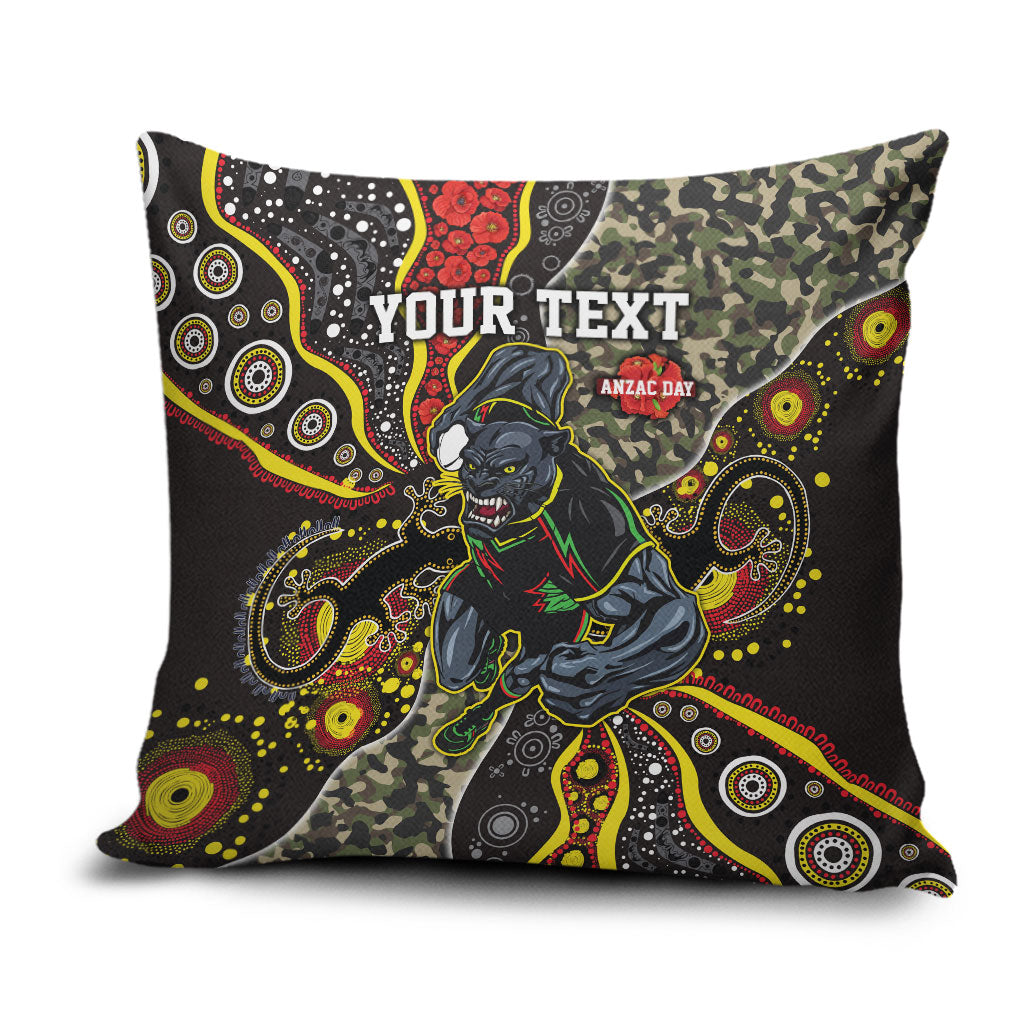 Personalized Penrith Panthers ANZAC Pillow Cover Aboriginal Indigenous Poppy Panther Warrior