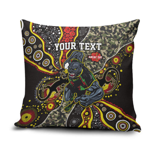 Personalized Penrith Panthers ANZAC Pillow Cover Aboriginal Indigenous Poppy Panther Warrior