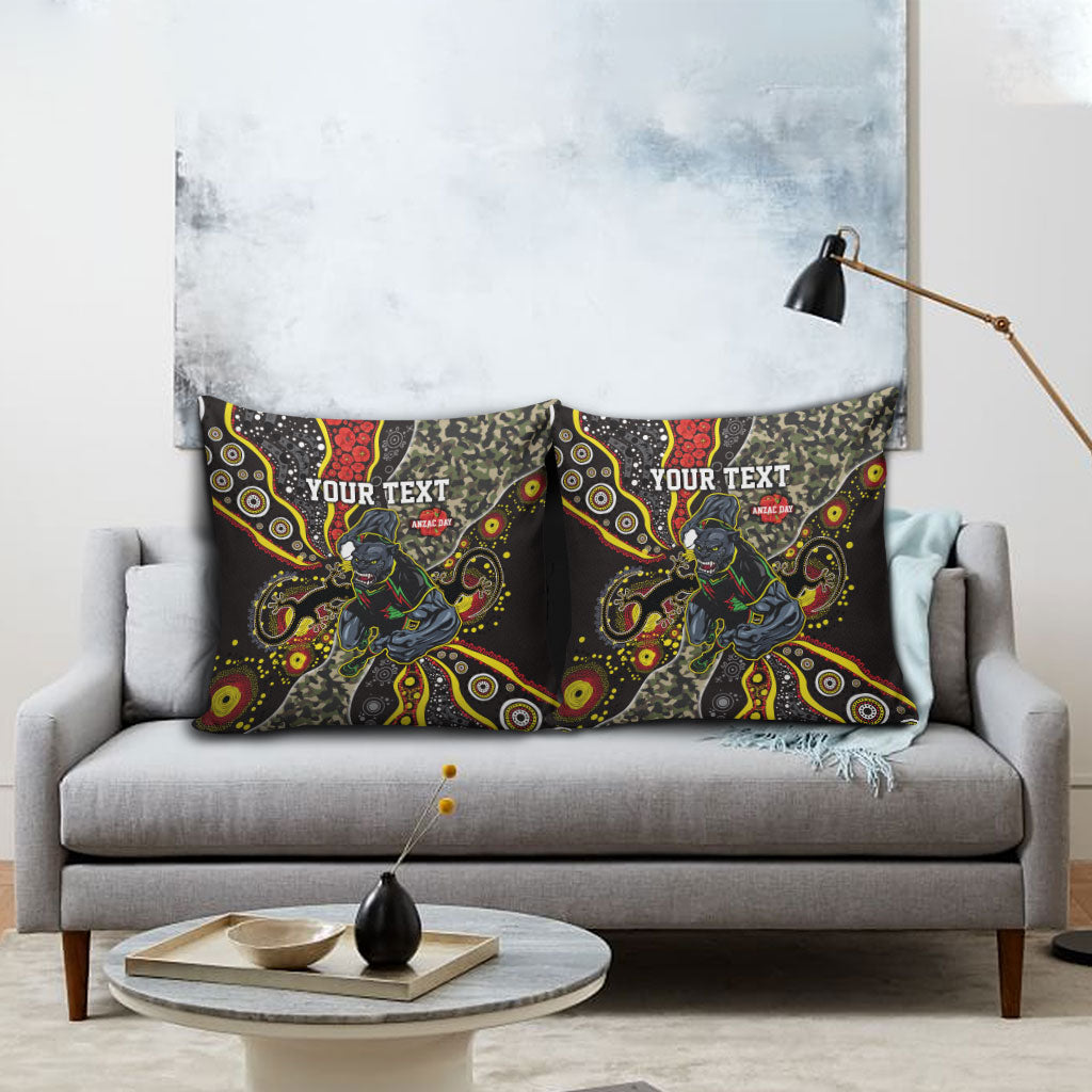 Personalized Penrith Panthers ANZAC Pillow Cover Aboriginal Indigenous Poppy Panther Warrior