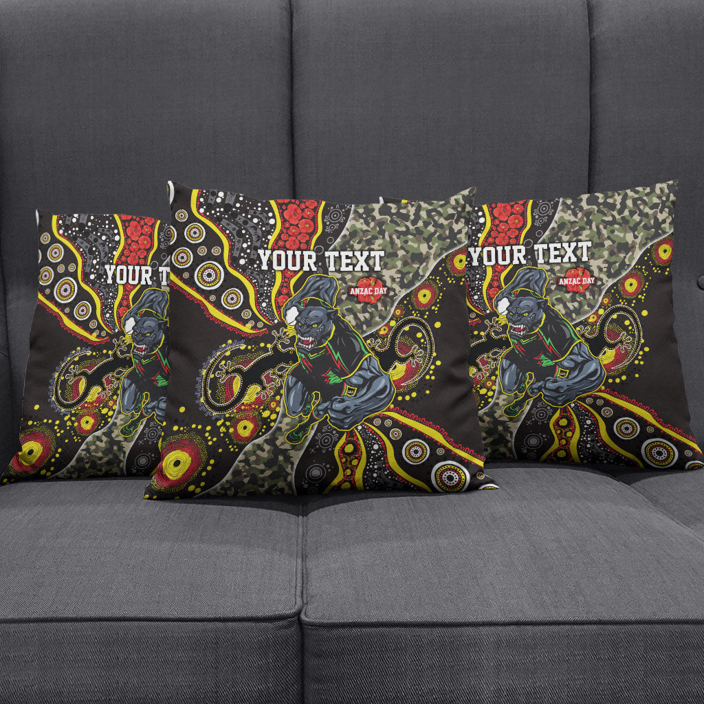 Personalized Penrith Panthers ANZAC Pillow Cover Aboriginal Indigenous Poppy Panther Warrior