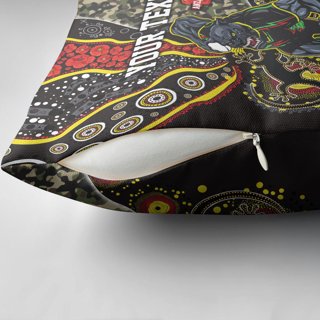 Personalized Penrith Panthers ANZAC Pillow Cover Aboriginal Indigenous Poppy Panther Warrior