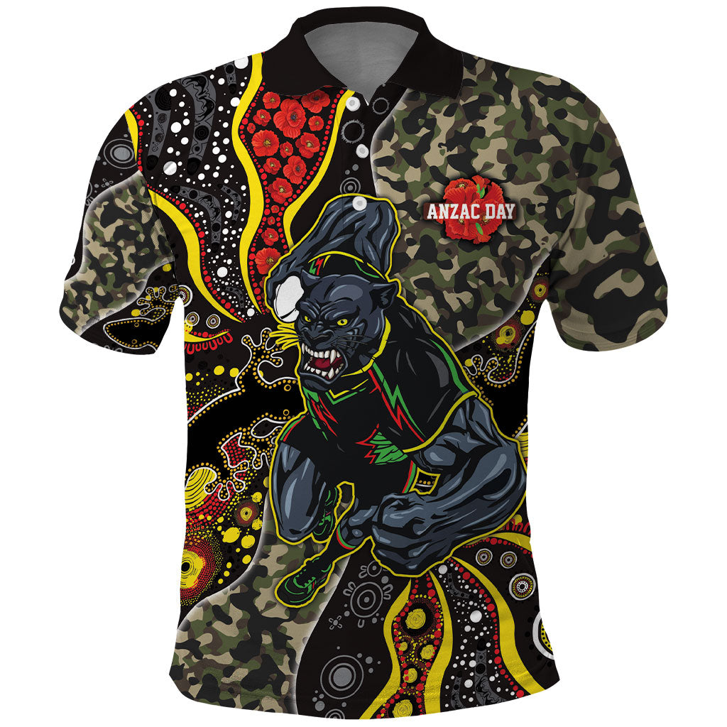 Personalized Penrith Panthers ANZAC Polo Shirt Aboriginal Indigenous Poppy Panther Warrior
