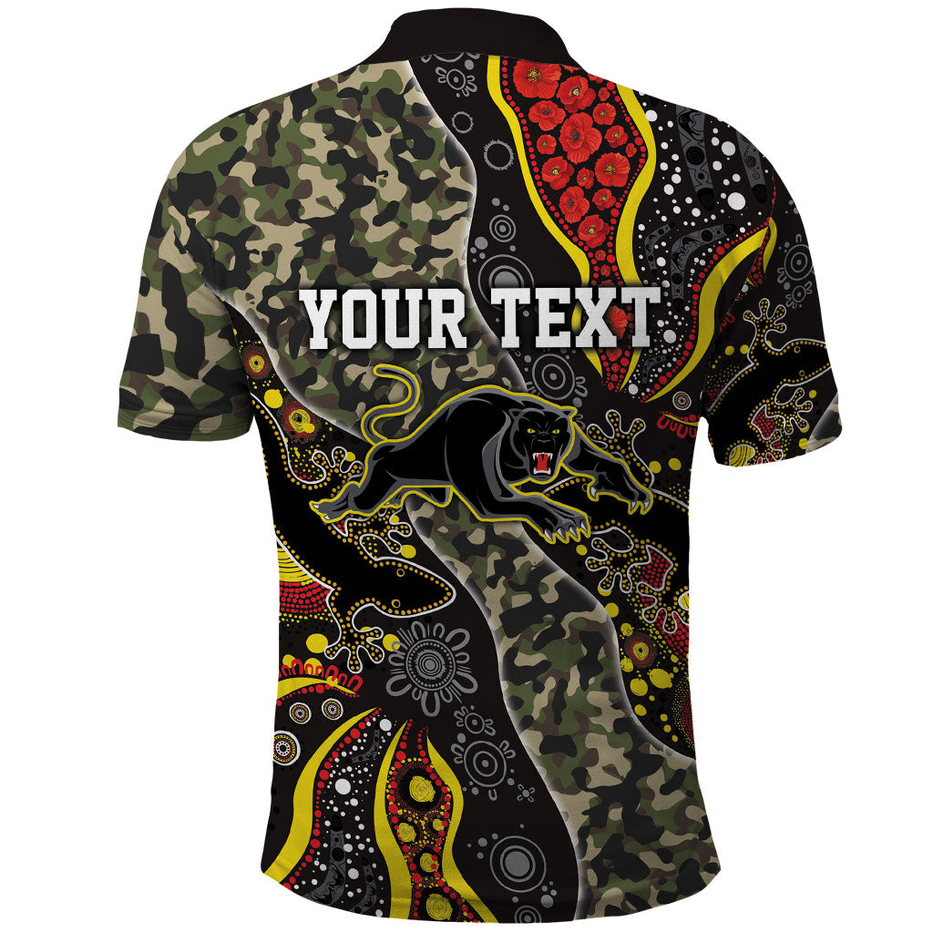 Personalized Penrith Panthers ANZAC Polo Shirt Aboriginal Indigenous Poppy Panther Warrior