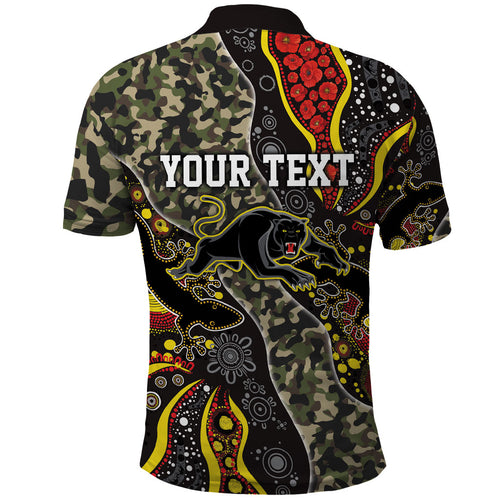 Personalized Penrith Panthers ANZAC Polo Shirt Aboriginal Indigenous Poppy Panther Warrior