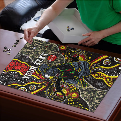 Personalized Penrith Panthers ANZAC Puzzle Aboriginal Indigenous Poppy Panther Warrior