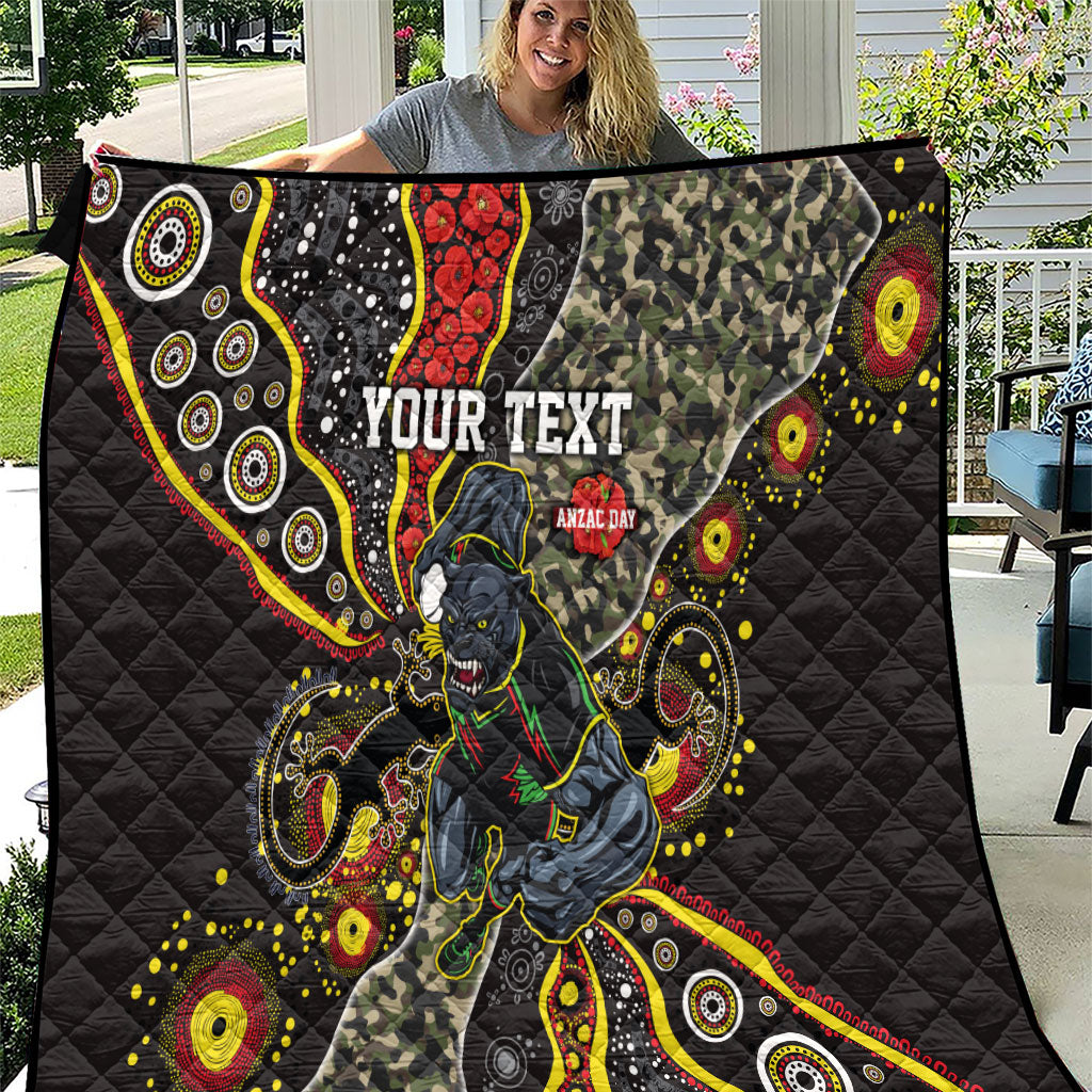 Personalized Penrith Panthers ANZAC Quilt Aboriginal Indigenous Poppy Panther Warrior