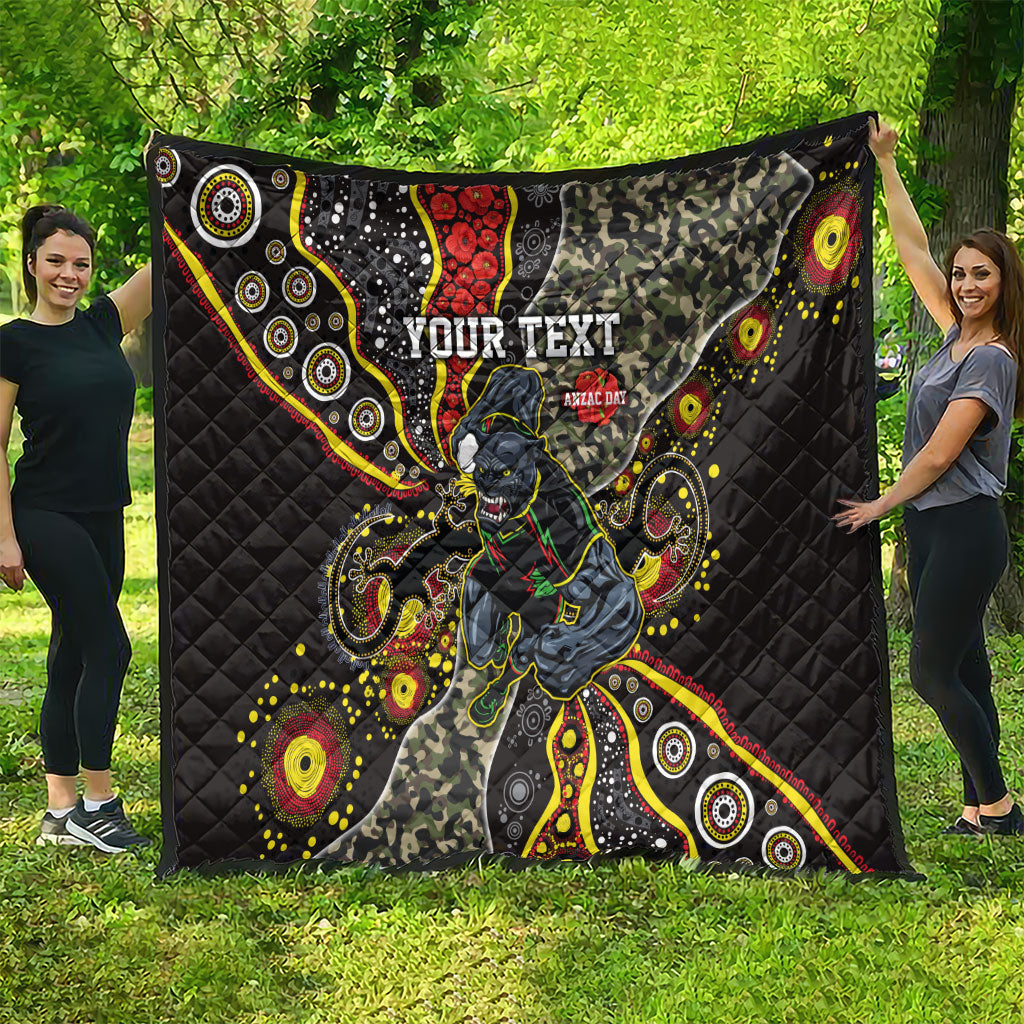 Personalized Penrith Panthers ANZAC Quilt Aboriginal Indigenous Poppy Panther Warrior