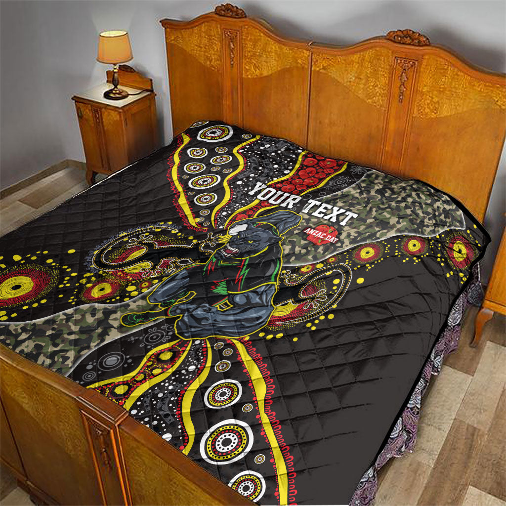 Personalized Penrith Panthers ANZAC Quilt Aboriginal Indigenous Poppy Panther Warrior