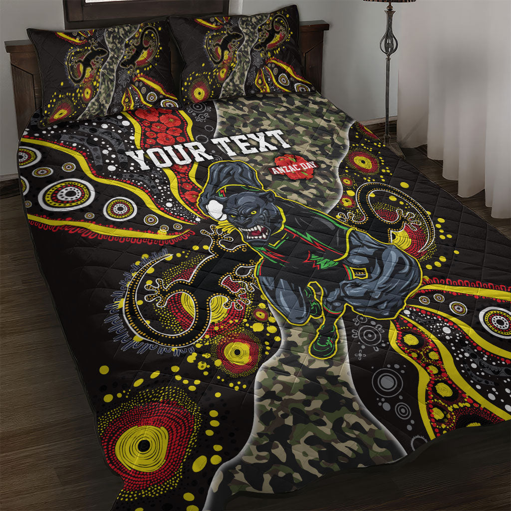 Personalized Penrith Panthers ANZAC Quilt Bed Set Aboriginal Indigenous Poppy Panther Warrior