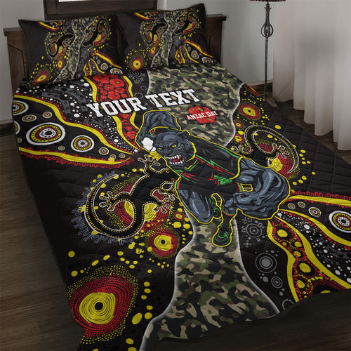 Personalized Penrith Panthers ANZAC Quilt Bed Set Aboriginal Indigenous Poppy Panther Warrior