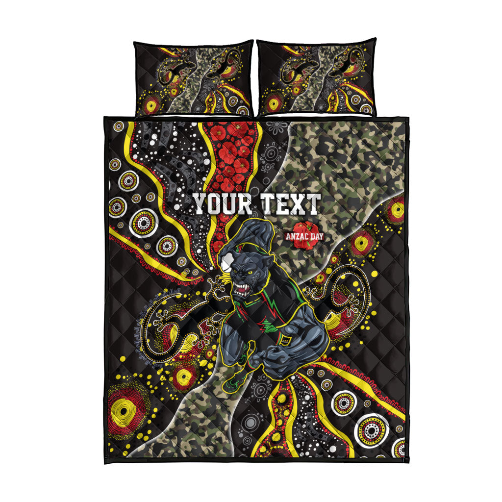 Personalized Penrith Panthers ANZAC Quilt Bed Set Aboriginal Indigenous Poppy Panther Warrior