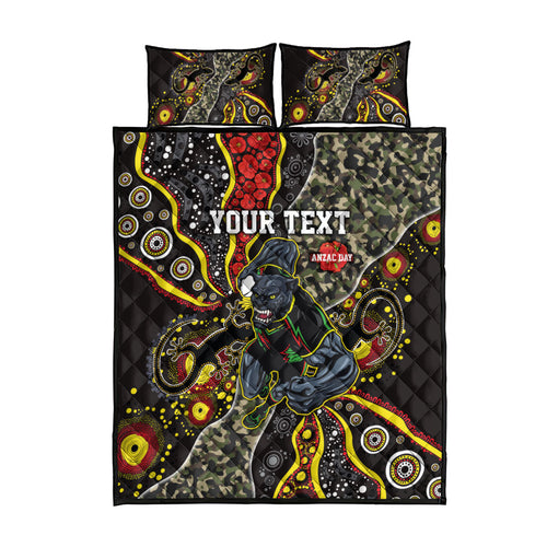 Personalized Penrith Panthers ANZAC Quilt Bed Set Aboriginal Indigenous Poppy Panther Warrior