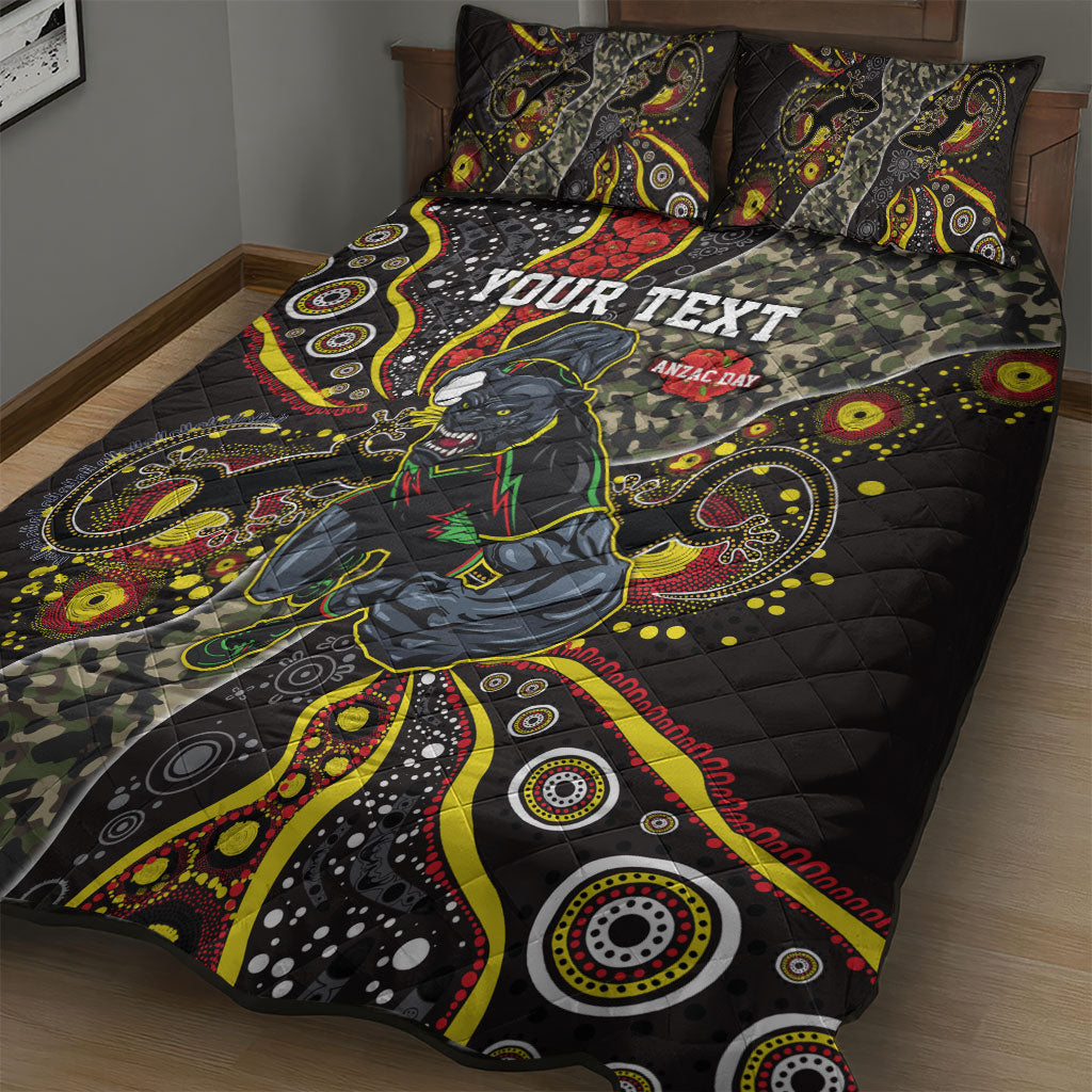 Personalized Penrith Panthers ANZAC Quilt Bed Set Aboriginal Indigenous Poppy Panther Warrior