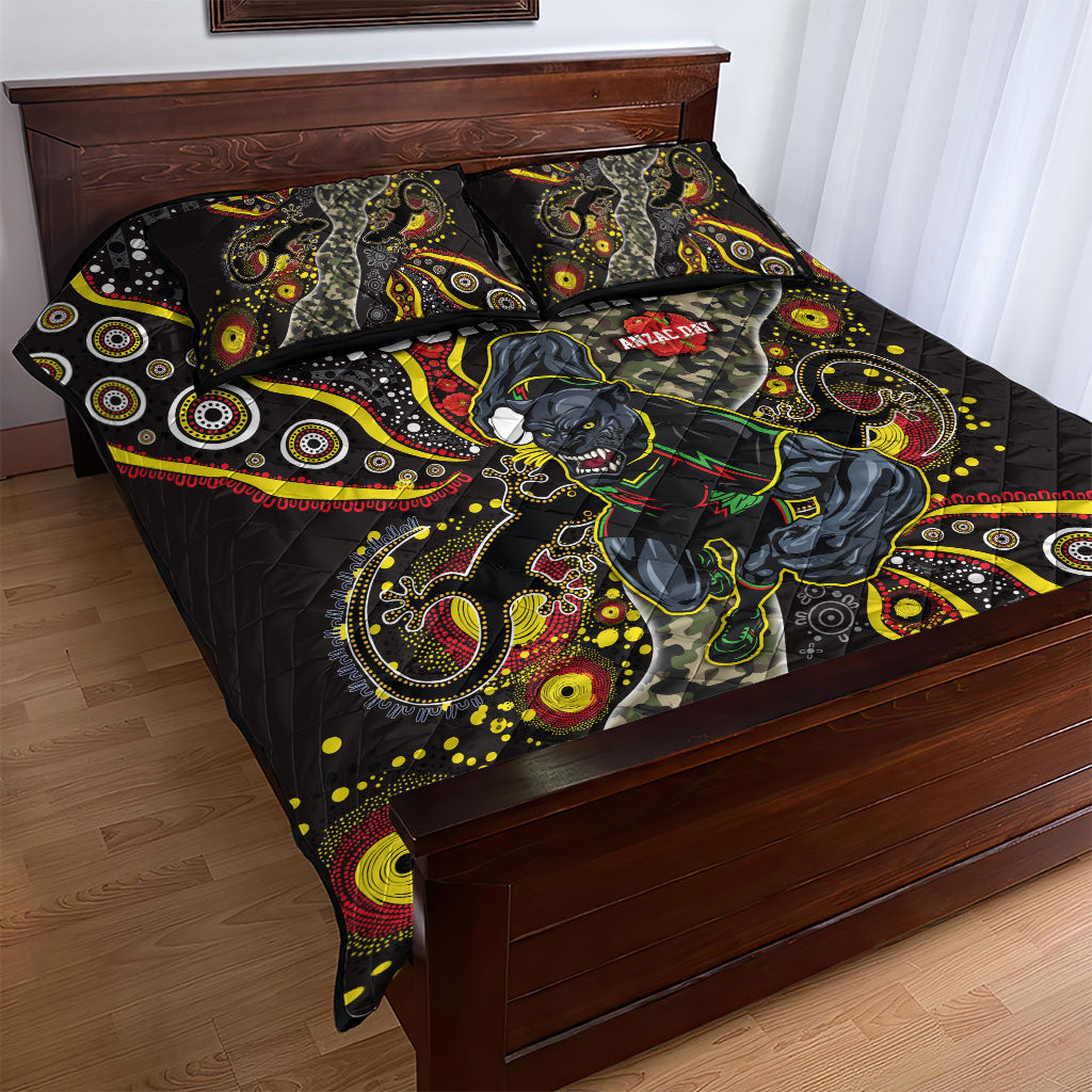 Personalized Penrith Panthers ANZAC Quilt Bed Set Aboriginal Indigenous Poppy Panther Warrior