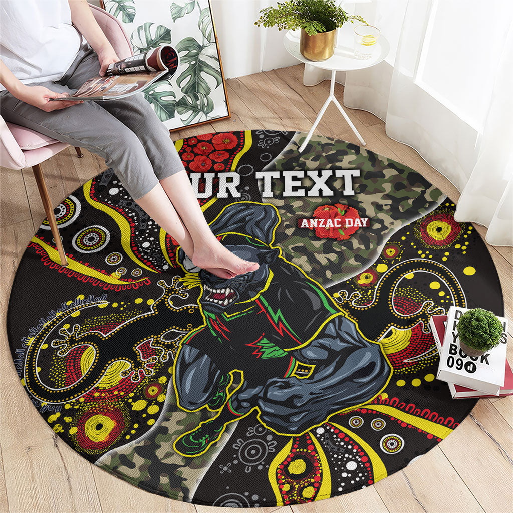 Personalized Penrith Panthers ANZAC Round Carpet Aboriginal Indigenous Poppy Panther Warrior