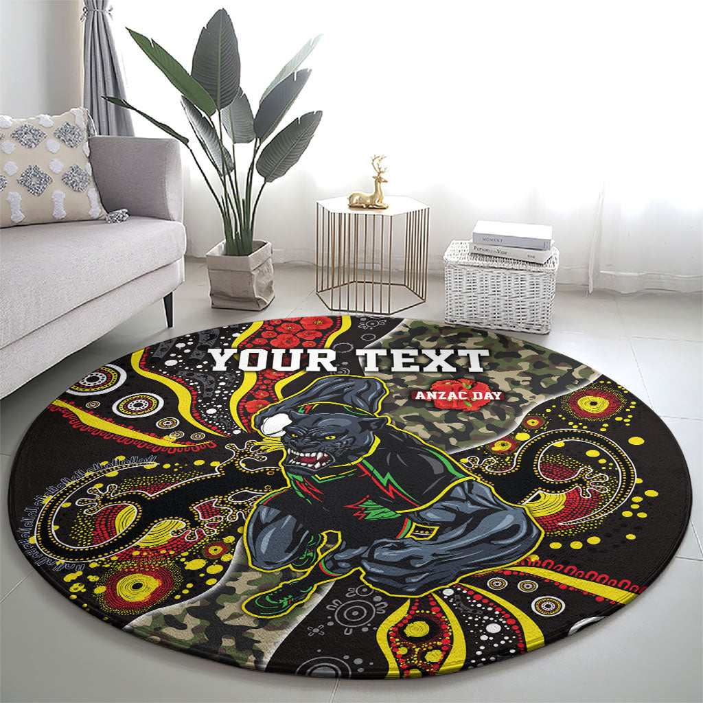 Personalized Penrith Panthers ANZAC Round Carpet Aboriginal Indigenous Poppy Panther Warrior