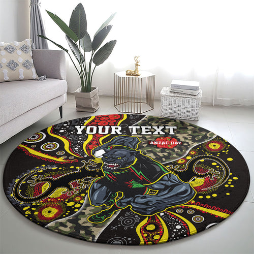 Personalized Penrith Panthers ANZAC Round Carpet Aboriginal Indigenous Poppy Panther Warrior
