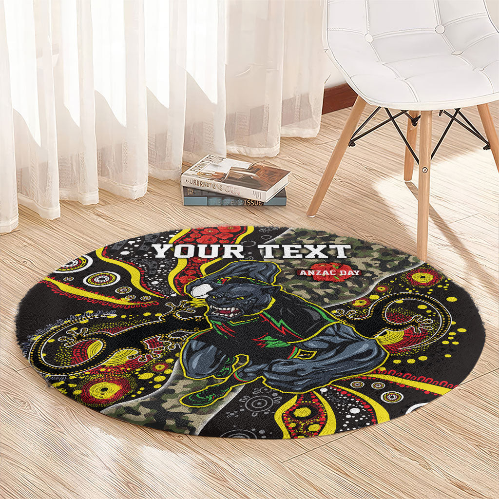 Personalized Penrith Panthers ANZAC Round Carpet Aboriginal Indigenous Poppy Panther Warrior