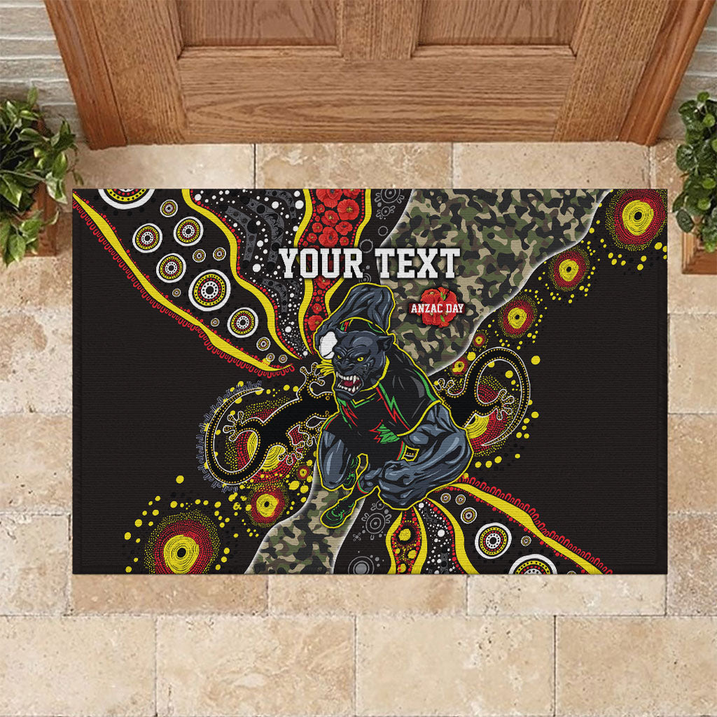 Personalized Penrith Panthers ANZAC Rubber Doormat Aboriginal Indigenous Poppy Panther Warrior