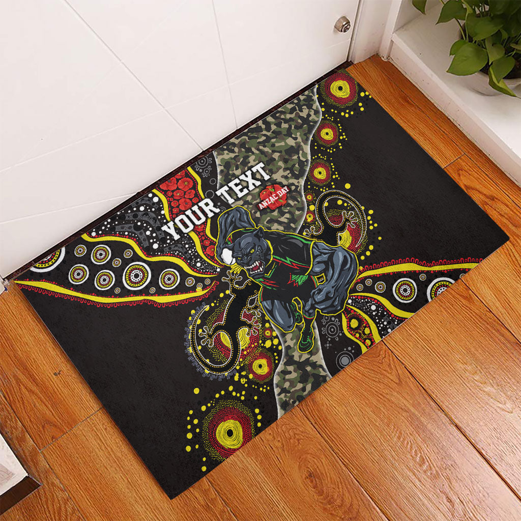 Personalized Penrith Panthers ANZAC Rubber Doormat Aboriginal Indigenous Poppy Panther Warrior