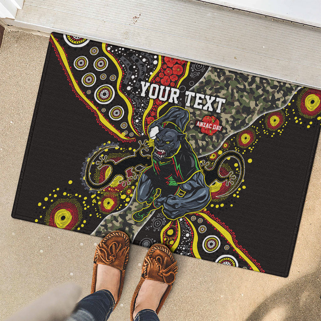 Personalized Penrith Panthers ANZAC Rubber Doormat Aboriginal Indigenous Poppy Panther Warrior
